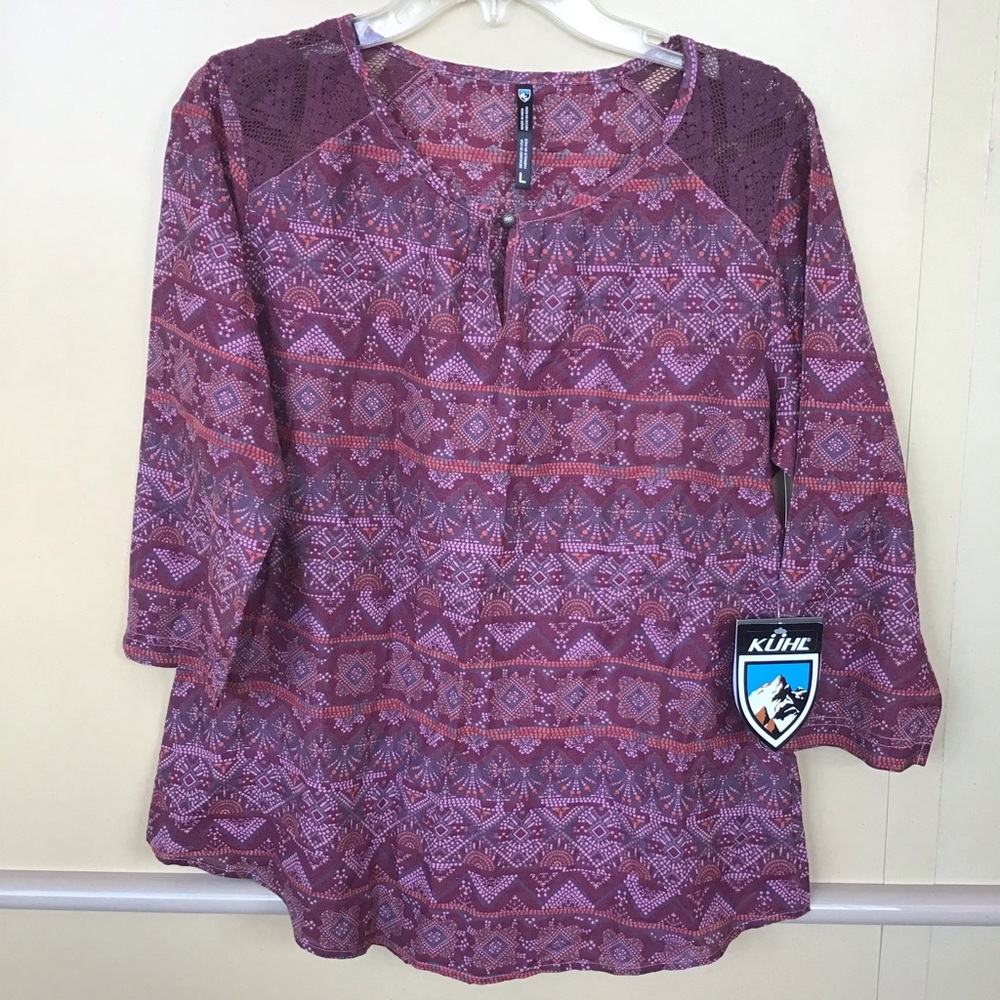 Kuhl Womens Flora 3/4-Sleeve Blouse Hyacinth Size: Large Style: 8292